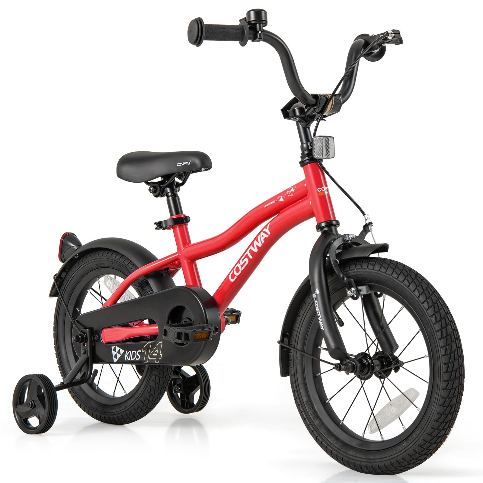 COSTWAY 12/14/16/18 Inch Kids Bike, Children Toddler Bicycle with Training Wheels, Adjustable Seat & Handlebar, Handbrake & Coaster Brake, Reflectors,
