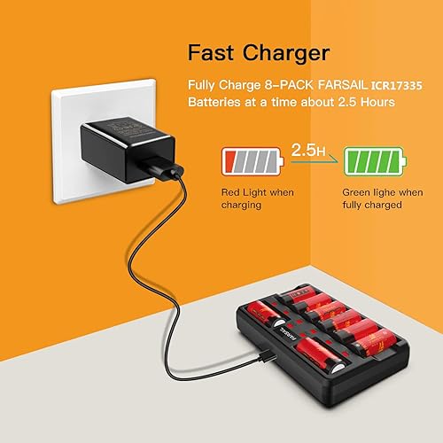 Miniatura 2 de Cargador de baterías recargables CR123A, paquete de 8 baterías recargables de 800 mAH 123A para cámaras Arlo VMC3030 VMK3200 VMS3130 3230C 3430