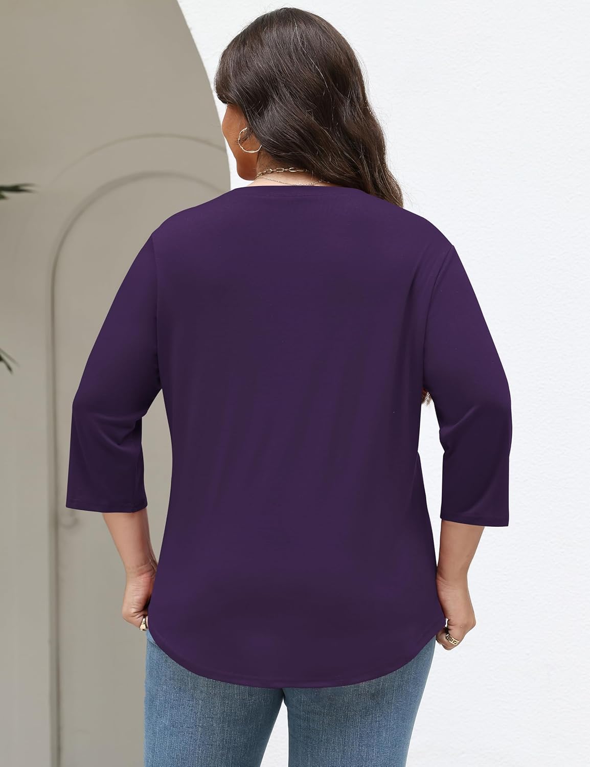 TFSDOD Womens Plus Size Tops 3/4 Length Sleeve Womens Tops Crewneck Pleated Boho Tunic Casual Shirts XL-5X - Image 5