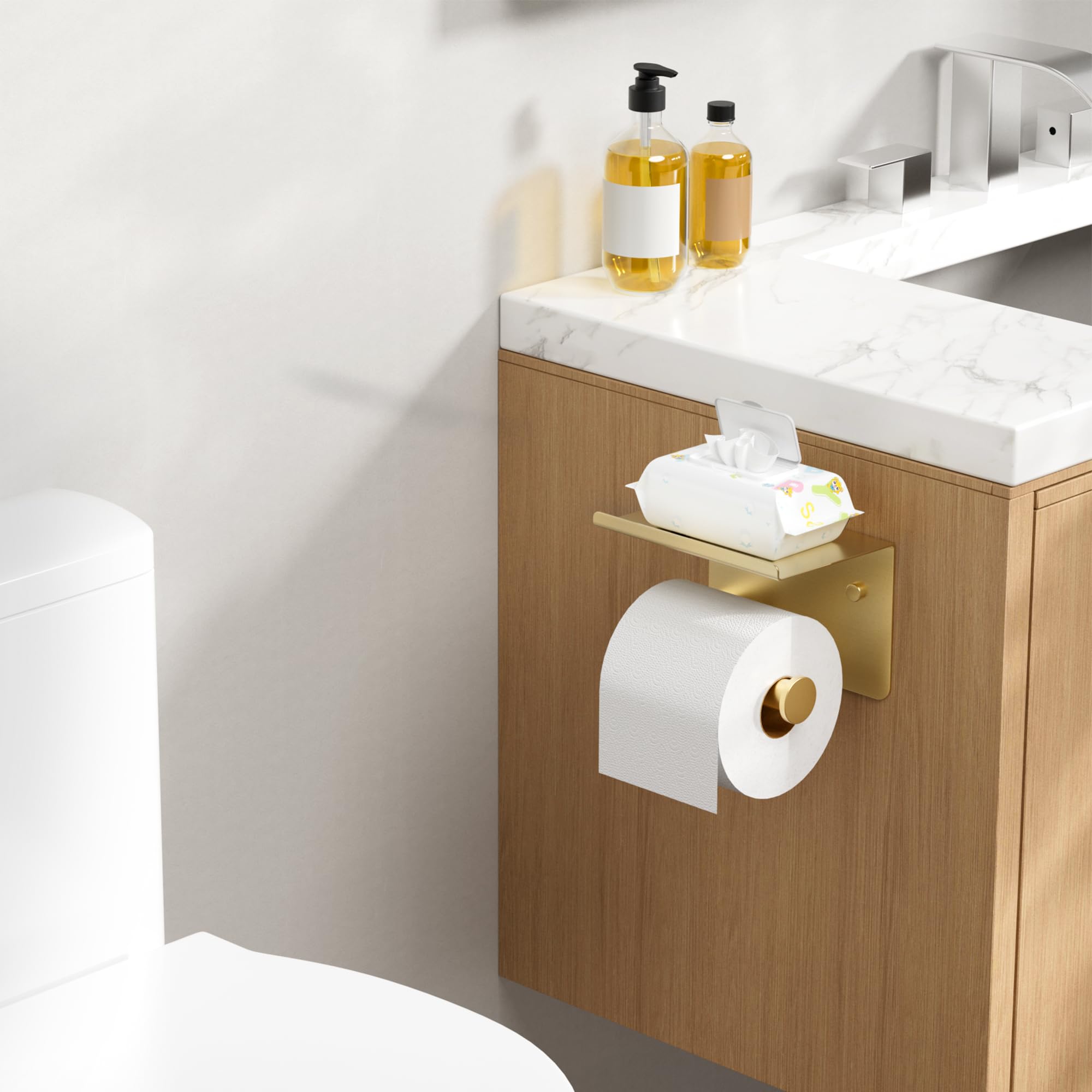 FORIOUS Toilet Paper Holder with Shelf, Adhesive or Screw, Commercial — Amazon image 2