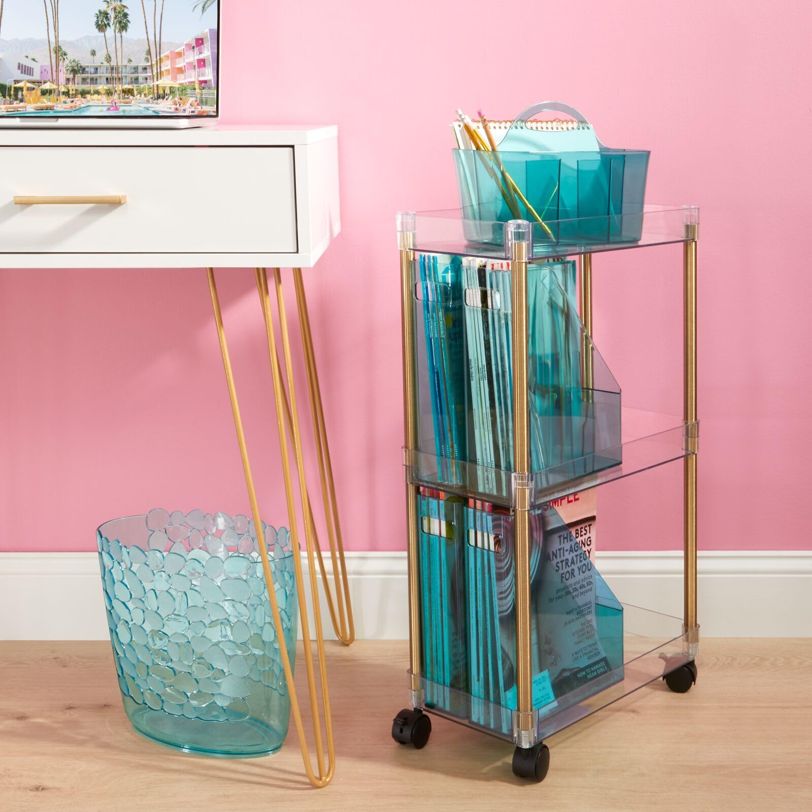 mDesign Mülleimer in blau mit tollem Muster - ideal als Abfalleimer oder als einfacher Papierkorb - robuster Kunststoff - für Küche, Bad und Büro - aufregendes Design - blau