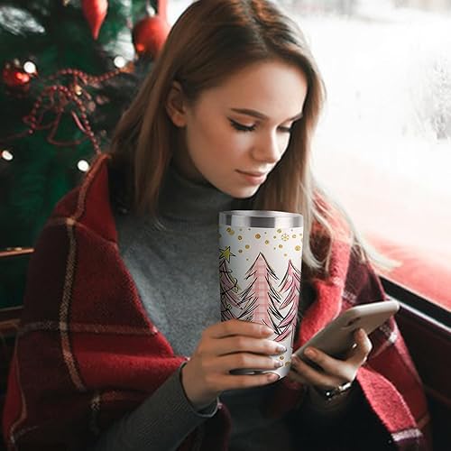 Miniatura 6 de Vaso de árbol de Navidad con tapa y pajilla, taza de café de viaje de acero inoxidable con diseño de copos de nieve de búfalo de Navidad rosa,