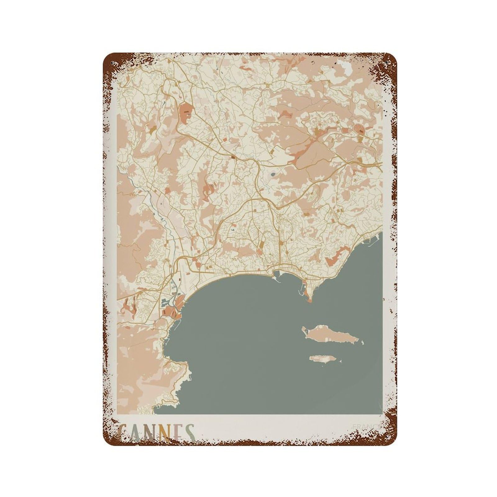 xiaoxiaoshen Cannes Map France Travel Gift Boho (2) Wall Decor Art Metal Tin Poster Modern Home Decor Art Home Bar Shop Decorations Vintage Sign 40x30cm