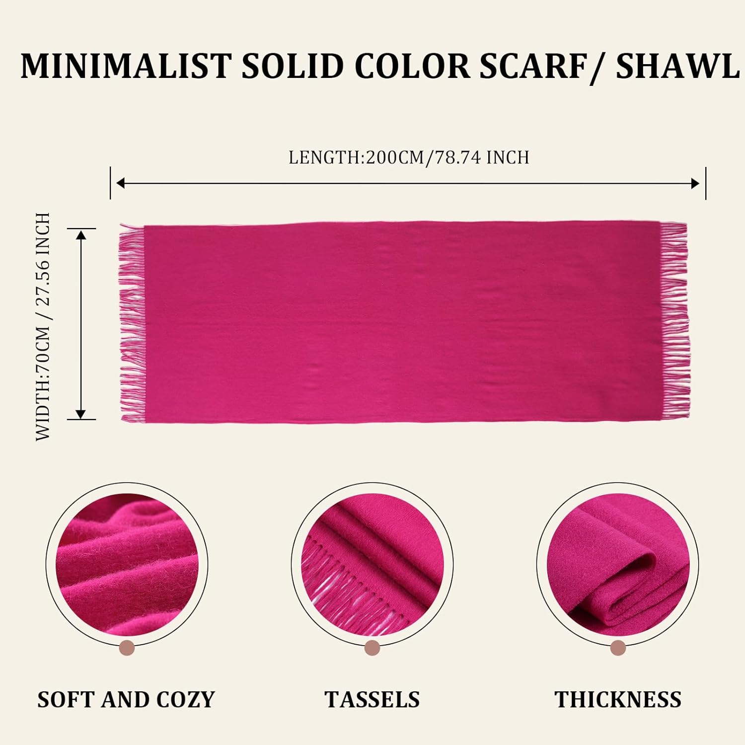 Winter Wool Scarf Shawl -Thick Oversized Pashmina Shawl Wrap,Soft Warm Winter Scarves,Travel Blanket Scarf for Women - Image 3