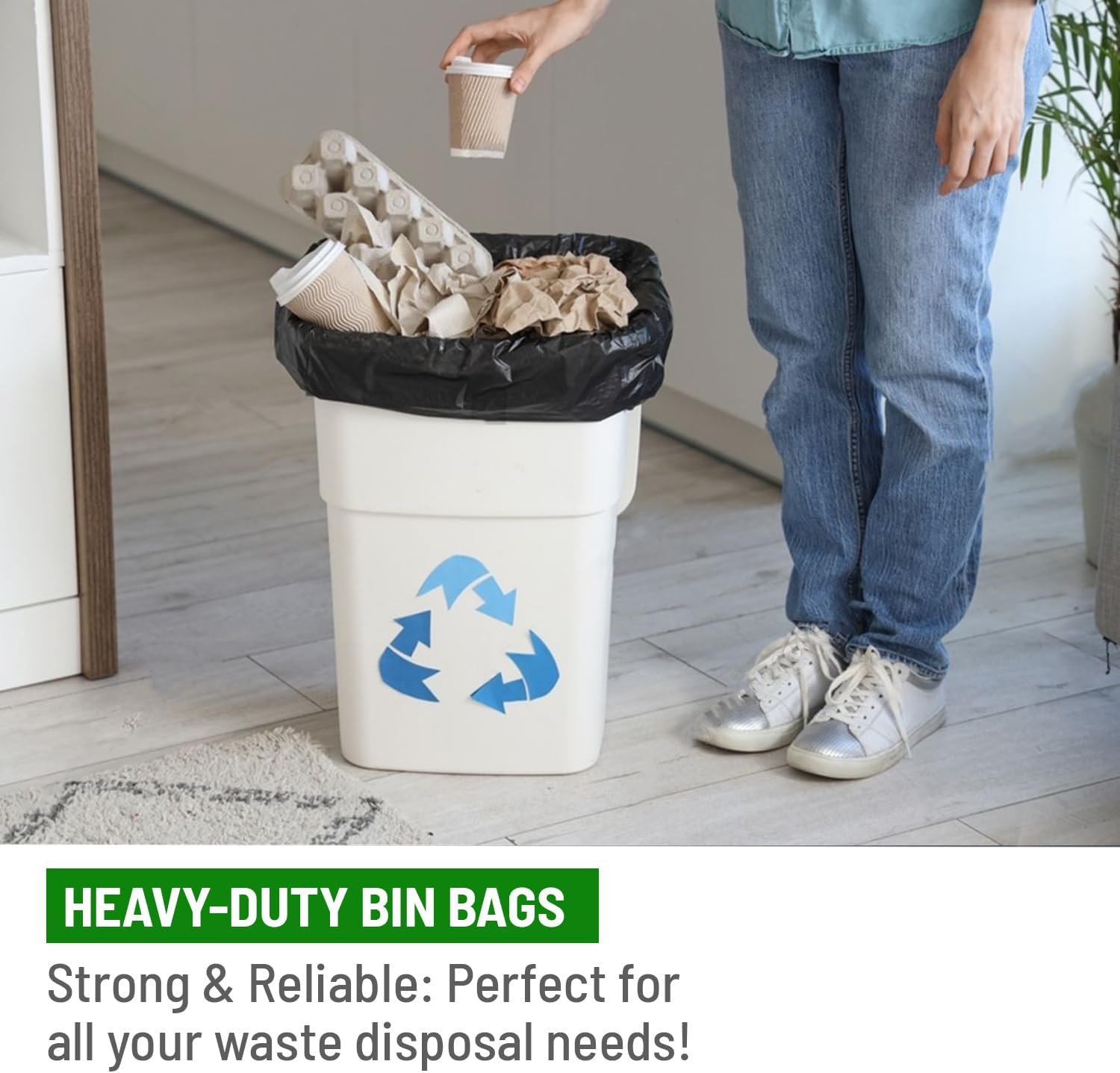 Delka Heavy Duty Black Bin Bags – Extra Strong, Leak-Proof Plastic Liners – Ideal for Kitchen, Home, DIY & Garden, Household, Office & Catering – Made from 100% Recycled Material (50L, 25 Pack)