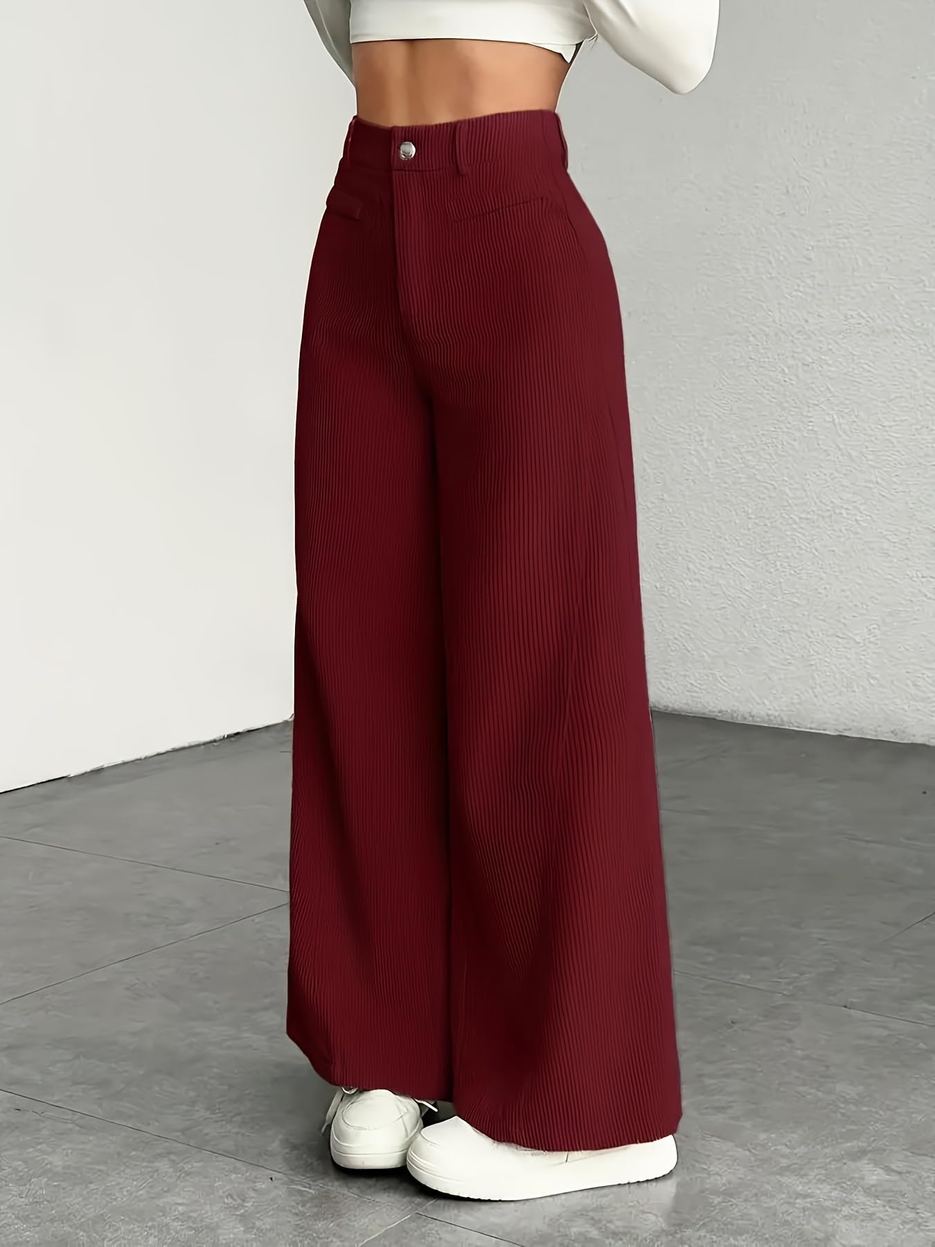 High Waist Wide Leg Pants for Women Fashionable Casual Loose Fit Pants for Everyday Wear Red