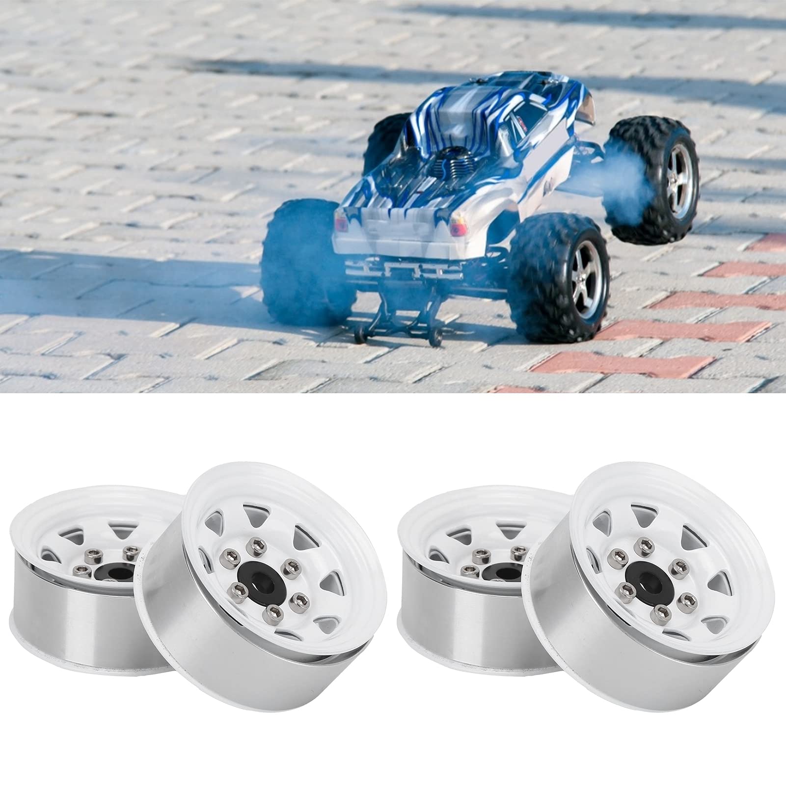 RC Wheel Hub, 4 Pcs 1.55 Inch RC Wheel Rim Hub Zinc Alloy RC Beadlock Wheel Rim Hub Compatible With TF2 CC01 LC70 D90/MST Axial AX90069 RC Car(white