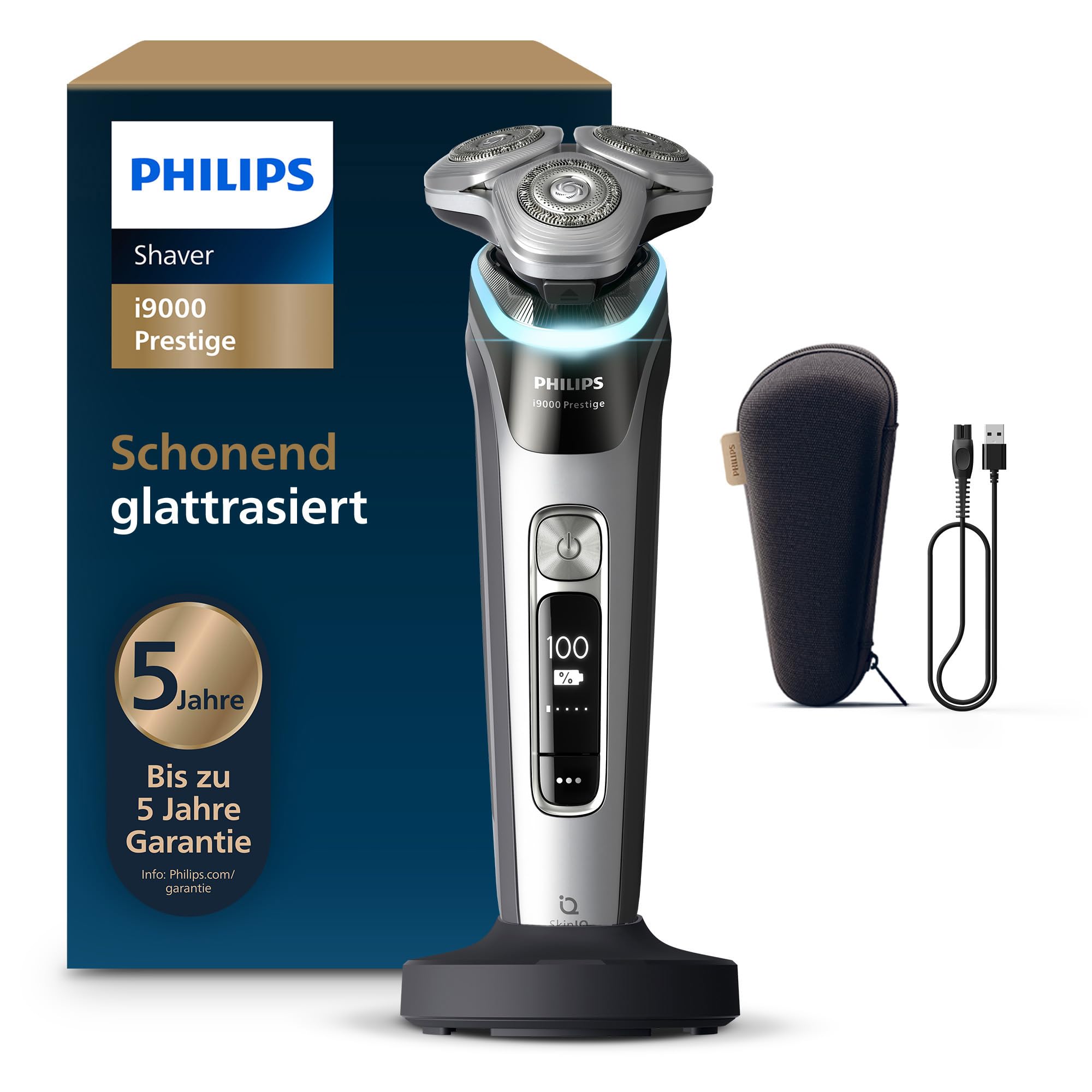 Philips Rasierer i9000 Prestige XP9204/10 – Nass- und Trockenrasierer mit integriertem Trimmer