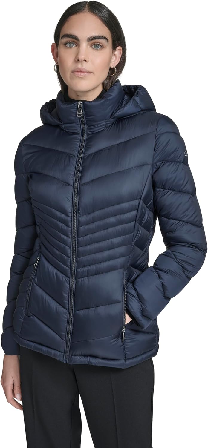 Calvin Klein Women's Lightweight Quilted Hooded Puffer Coat – Stretch Winter Jacket With Pockets