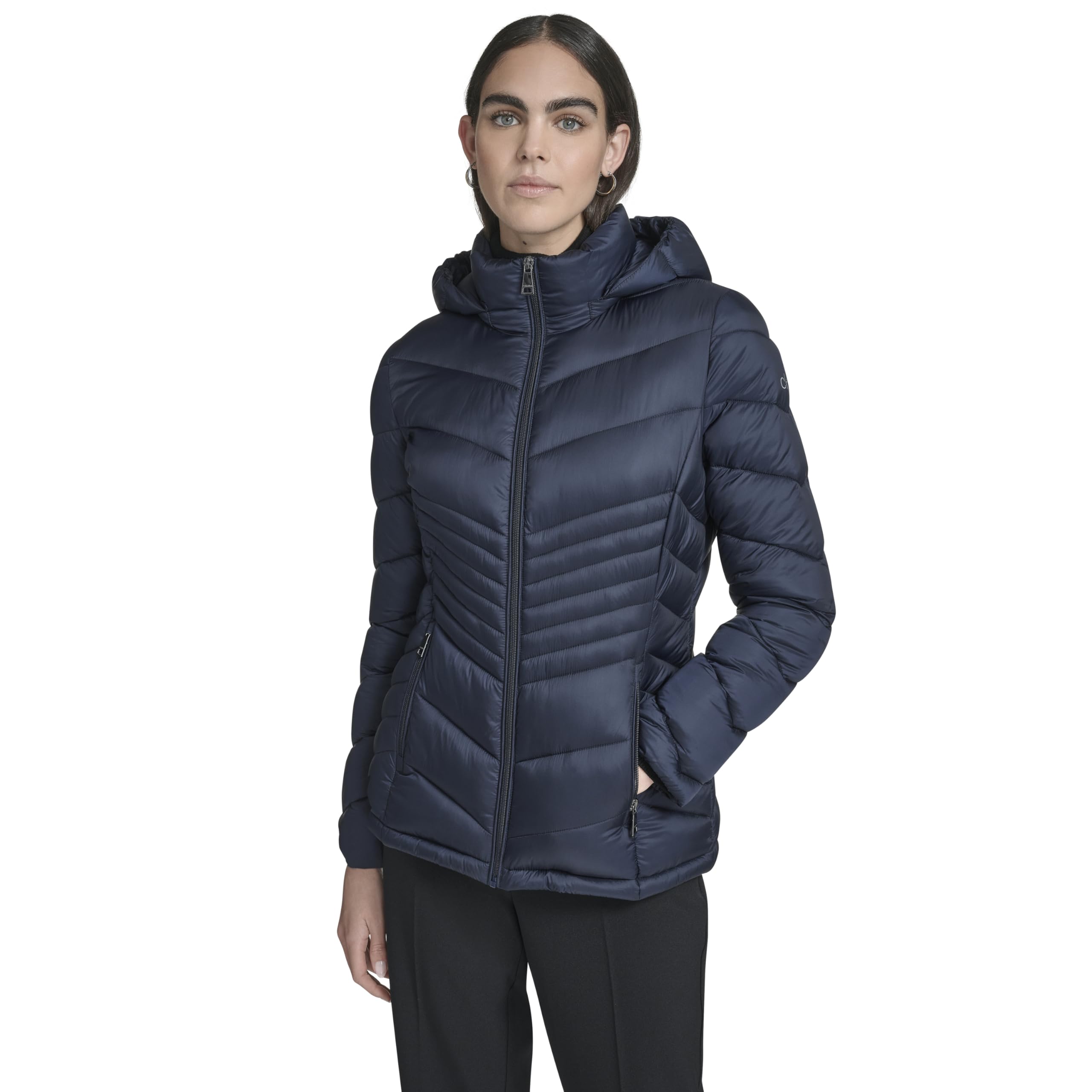 Calvin Klein Lightweight Quilted Hooded Puffer Coat – Stretch Winter Jacket With Pockets Parka Donna (Pacco da 1)