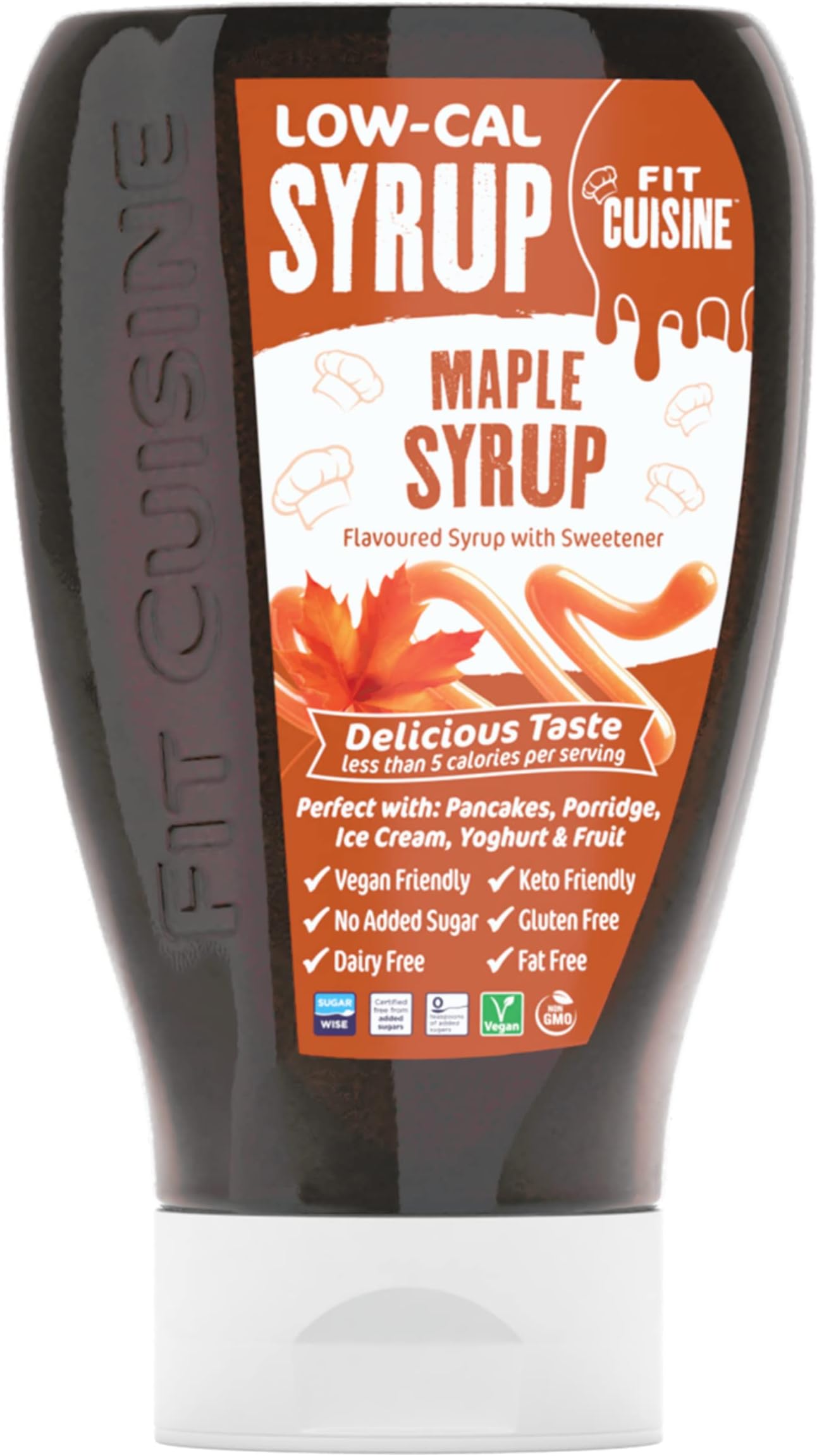 Fit Cuisine Low Calorie Syrup - Low-Cal Syrup to Support Weight Management, Low Carb Diet, Keto Friendly, Vegan, For Pancakes, Desserts, Porridge, Ice Cream - 425ml (Maple Syrup)