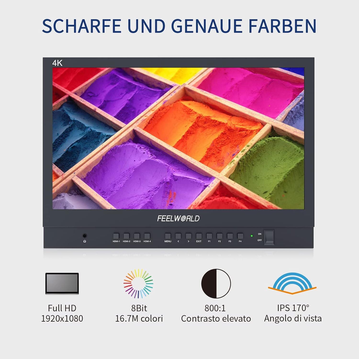 FEELWORLD ATEM156-CO 15.6 Inch Portable Broadcast Direction Monitor 1920 x 1080 Full HD Live Streaming Camera Monitor with 4 HDMI Output Inputs for Breath Mini Video Switcher Mixer