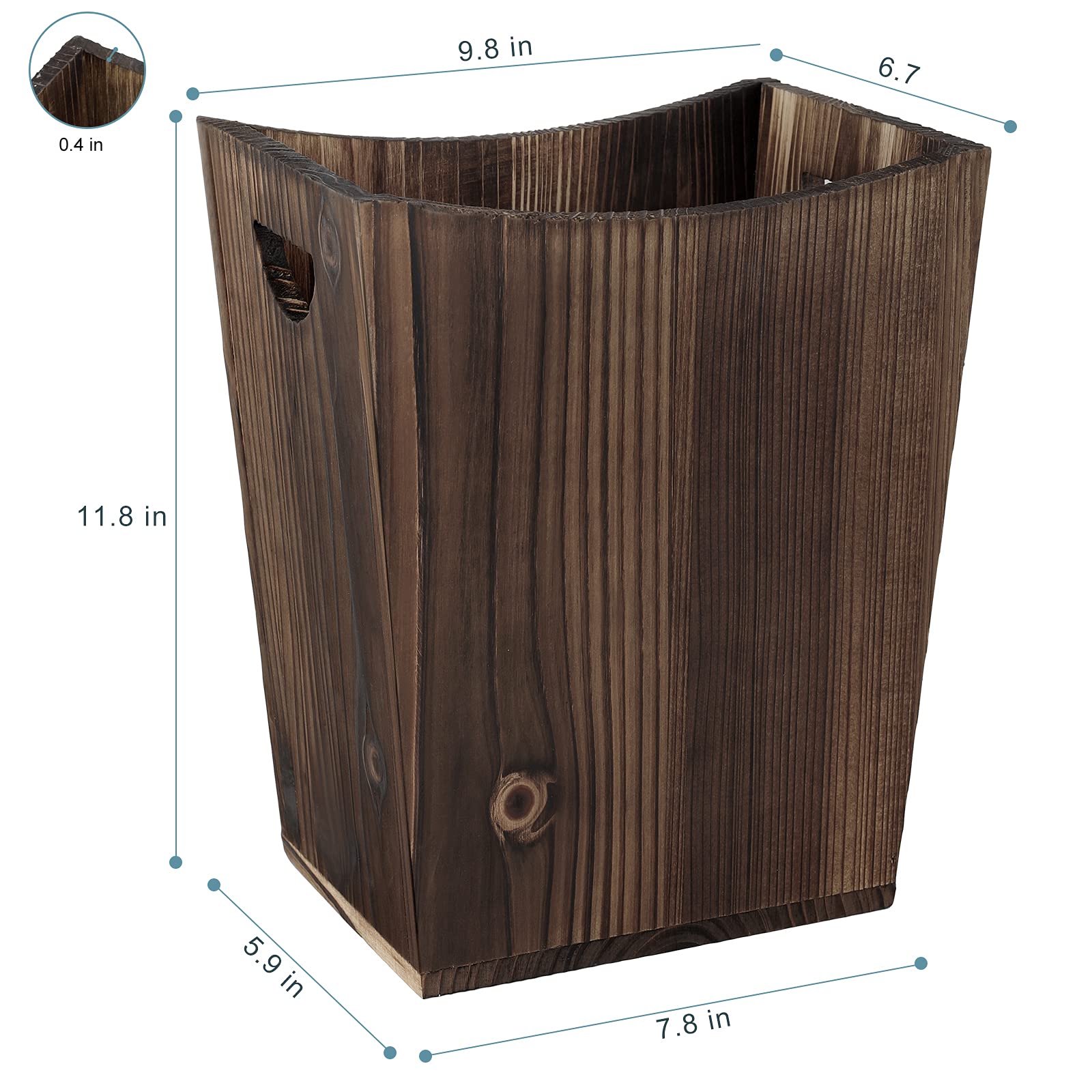 Wood Waste Basket Small Trash Can for Office Rectangular Trash Can Decorative with 2 Handles for Bathroom Bedroom Kitchen Hotel (Brown)