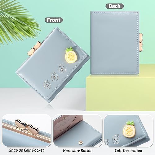 Miniatura 4 de Cartera para mujer, bonita cartera pequeña kawaii, 7 ranuras para tarjetas, 1 ranura para efectivo, 1 ventana para identificación, carteras de cuero