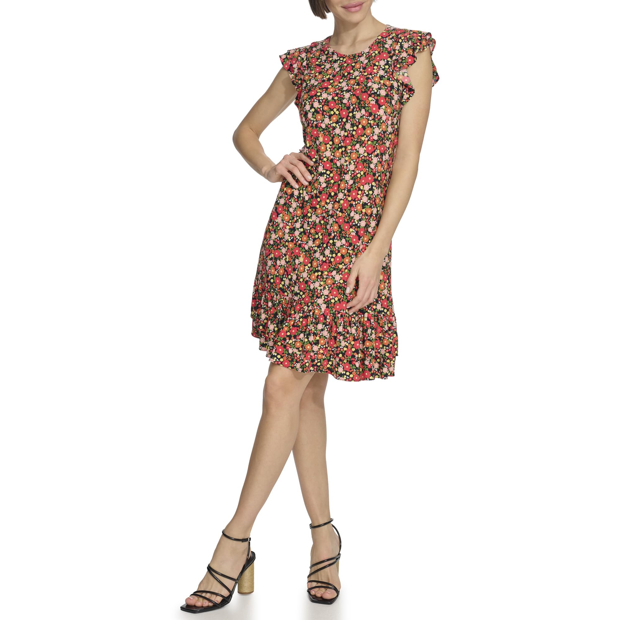 Tommy Hilfiger Sleeveless Round Neck Ruffle Trim Mini Dress Vestito Donna