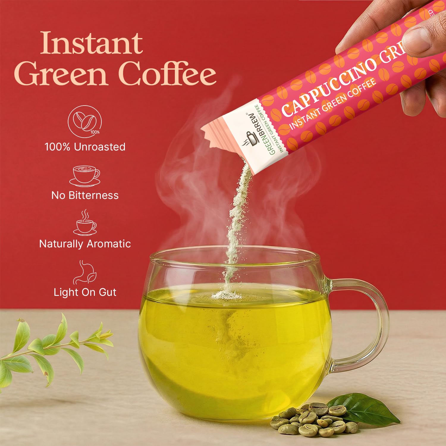 Greenbrrew Cappuccino Instant Green Coffee - 20 Easy Mix Sachets, Pack of 1 (60g) 3