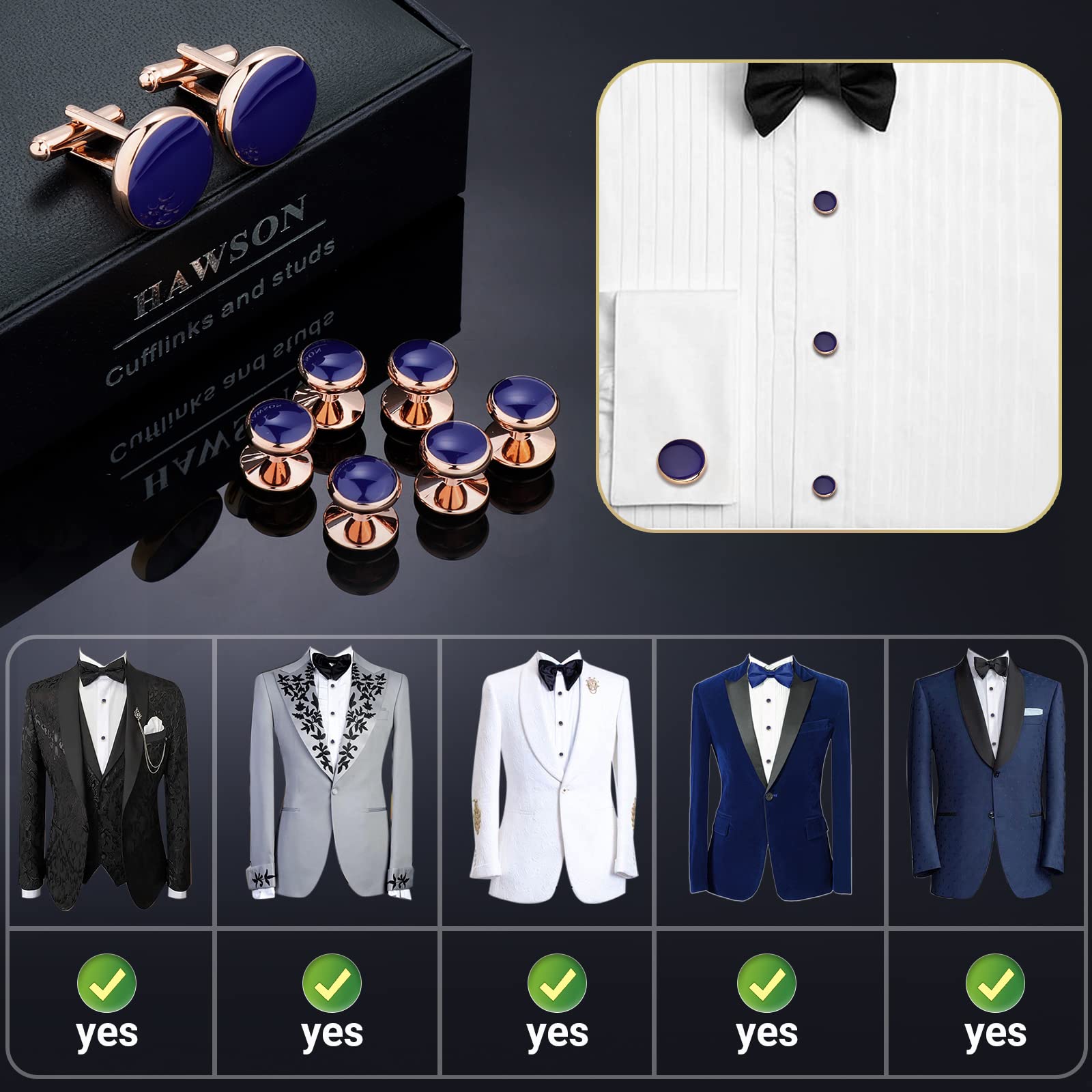 HAWSON Clous et boutons de manchette personnalisés pour chemise de smoking pour homme (2+4/2+6)
