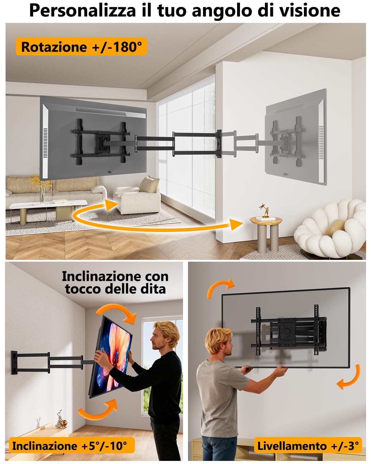 Supporto TV Parete con Braccio Extra Lungo 1016mm per Schermi LCD/LED/OLED da 37-75 Pollici, Staffa TV Girevole Inclinabile ed Estendibile, Braccio TVs ad Angolo VESA 600x400mm fino a 45kg