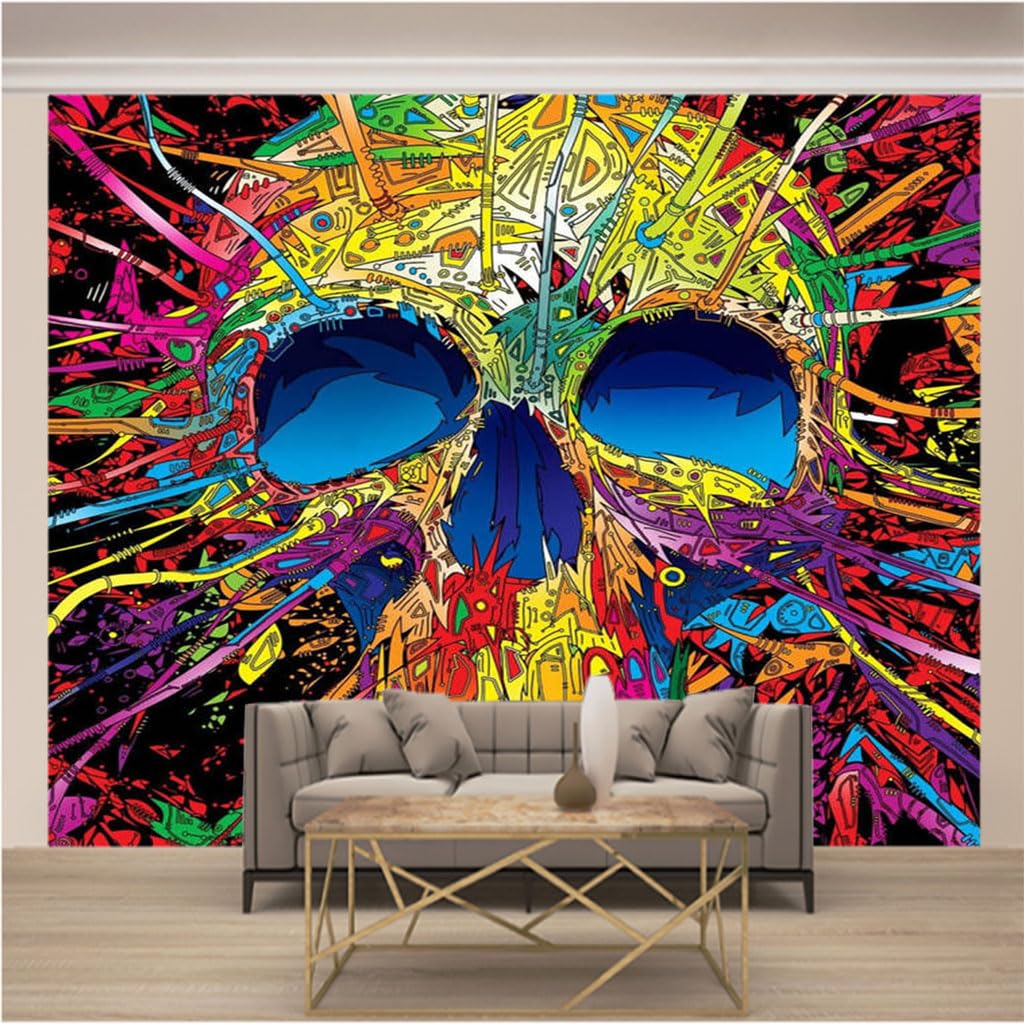 Papier peint panoramique trompe l'oeil 3d photo mural intissé crânes salon