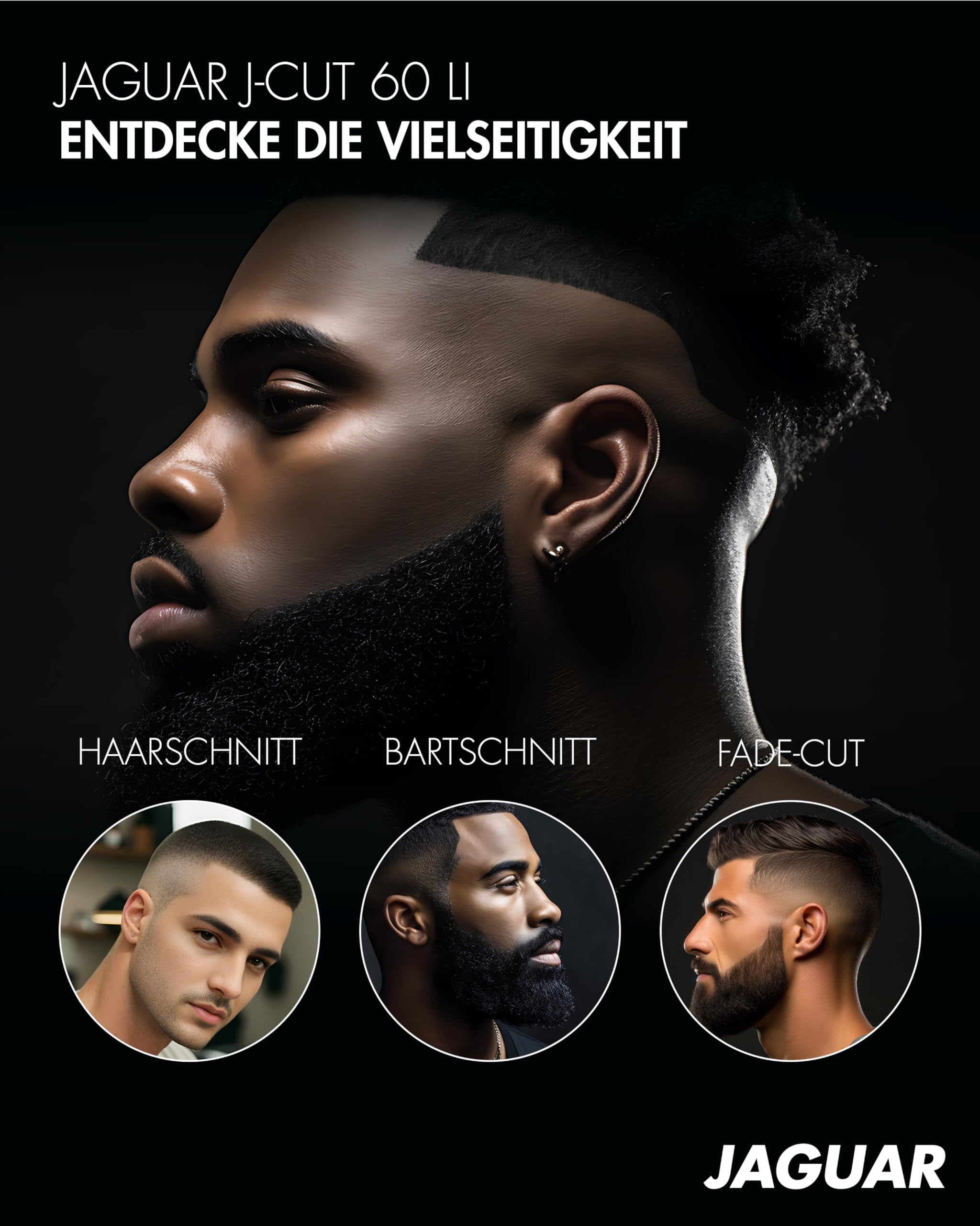 JAGUAR Haarschneidemaschine J-CUT 60 Li Silver |2way mit Lithium-Ionen-Akku | Profi Haarschneider für Akku- und Netzbetrieb inkl. Aufsteckkammset & LED Display | Vom Profi für Dich