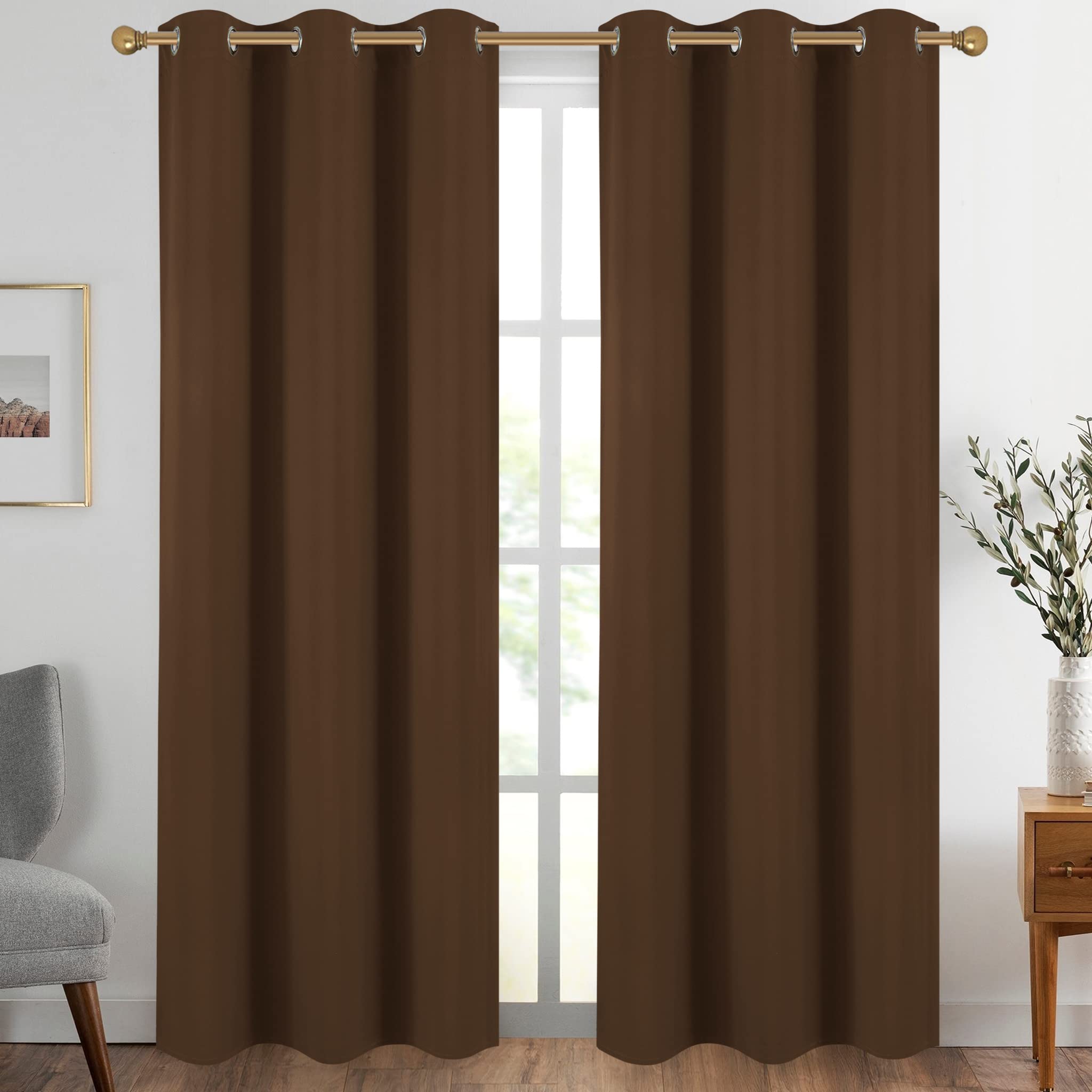 Diraysid Chocolate Brown Grommet Blackout Curtains for Bedroom Thermal Insulated Room Darkening Curtains Drapes, 42 x 84 inch, 2 Panels