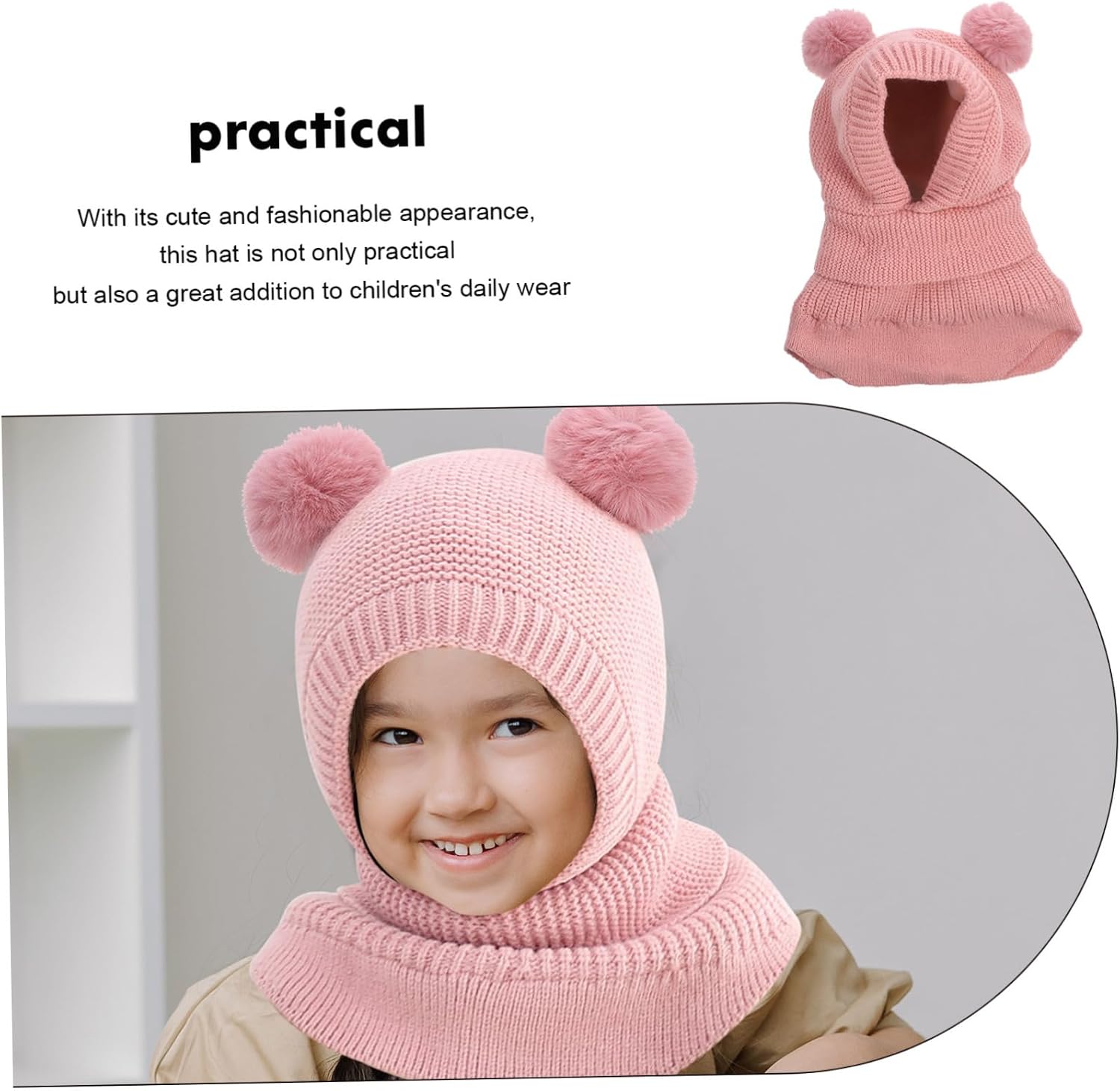 KOMBIUDA Hat for Boys and Girls Cute Cartoon Knitted Beanie Warm Comfortable Yarn Cap for Boys Girls for Outdoor Activities Daily Use for Newborns and Toddlers Pink