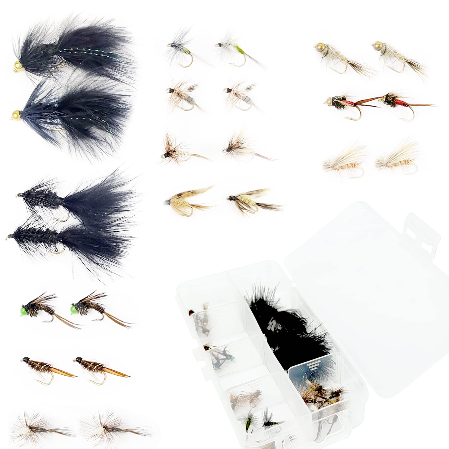 Fly Fishing Flies Dry Flies Assortment Handmade Fly Fishing Lures Nymph Head Bead Flies for Trout bass