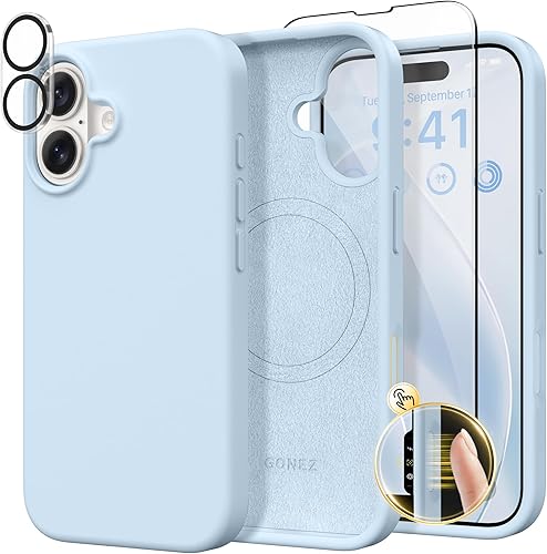 Miniatura 60 de GONEZ Funda de silicona para iPhone 14 Pro Max, compatible con MagSafe, con protector de pantalla + protector de lente de cámara, silicona líquida a
