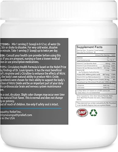 Miniatura 2 de Neuropathy Relief - Fórmula circulatoria para la salud - Potenciador de óxido nítrico - Sabor tropical (1 tarro), 30 porciones