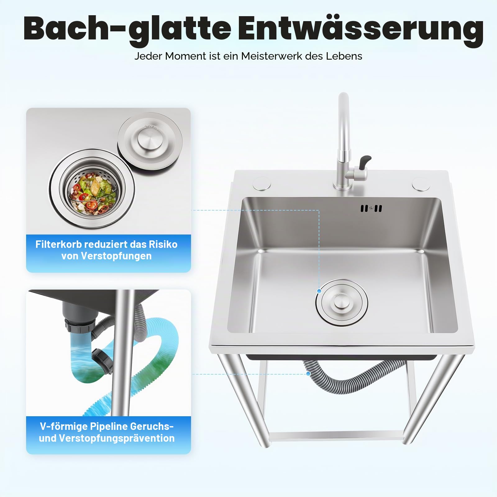 DIFU Gastrospüle Edelstahl Spültisch Freistehende Spüle mit Unterschrank, 75x45x41cm Outdoor Camping Spüle Küchenspüle, Mobile Multifunktionswaschtisch mit 360° Drehbare Armatur