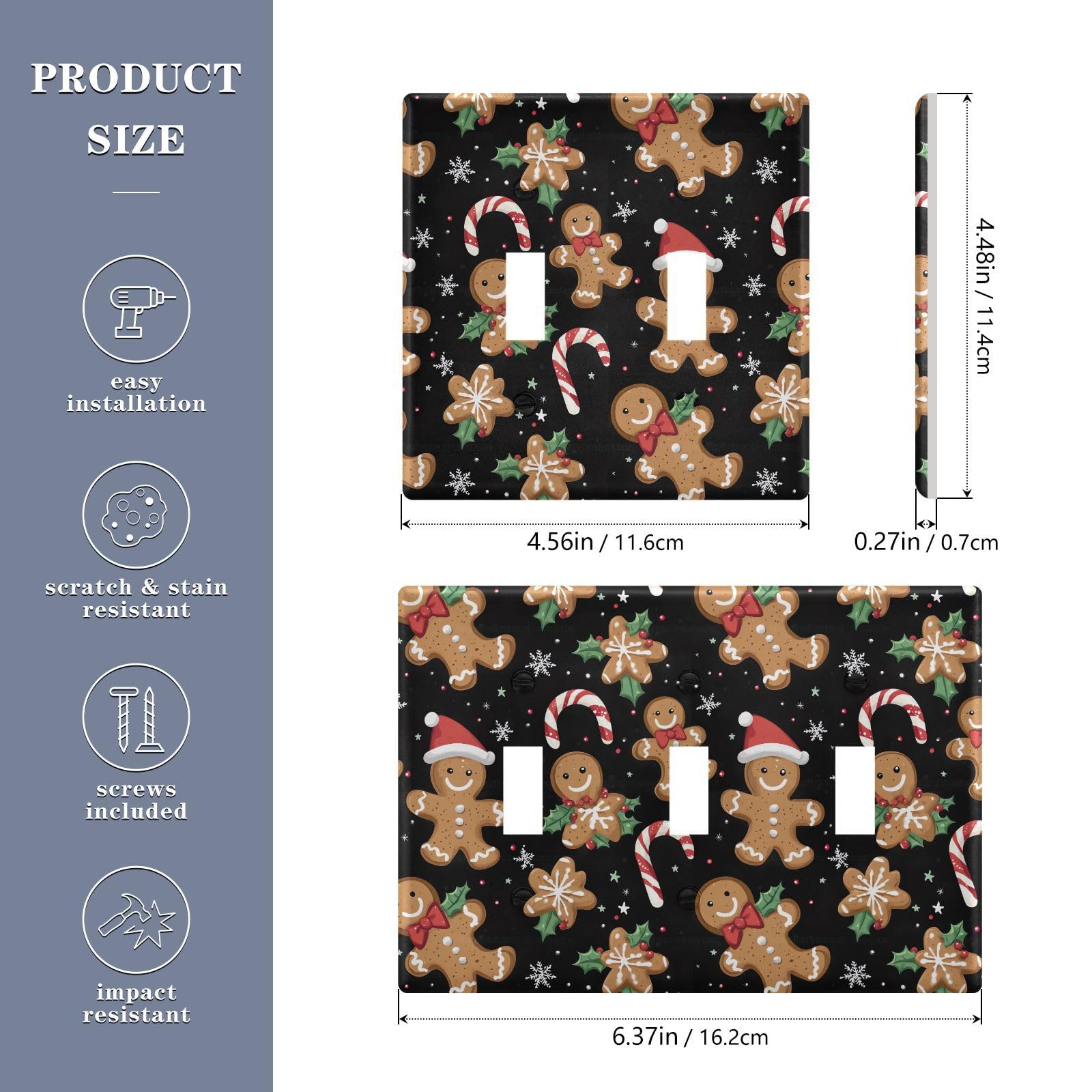 UMIRIKO Christmas Gingerbread Man Light Switch Cover Plate Covers Decorative Double Toggle Home Decor 202b7178
