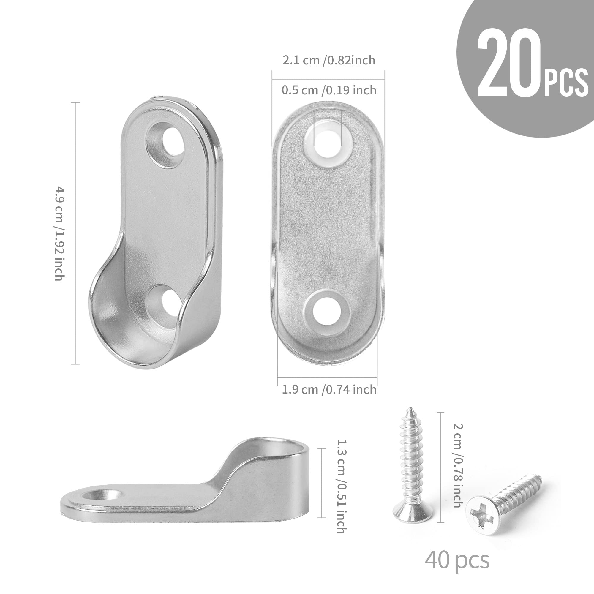 Coshar - 20 Soportes Ovalados Para Barra De Armario, Soportes De Barra