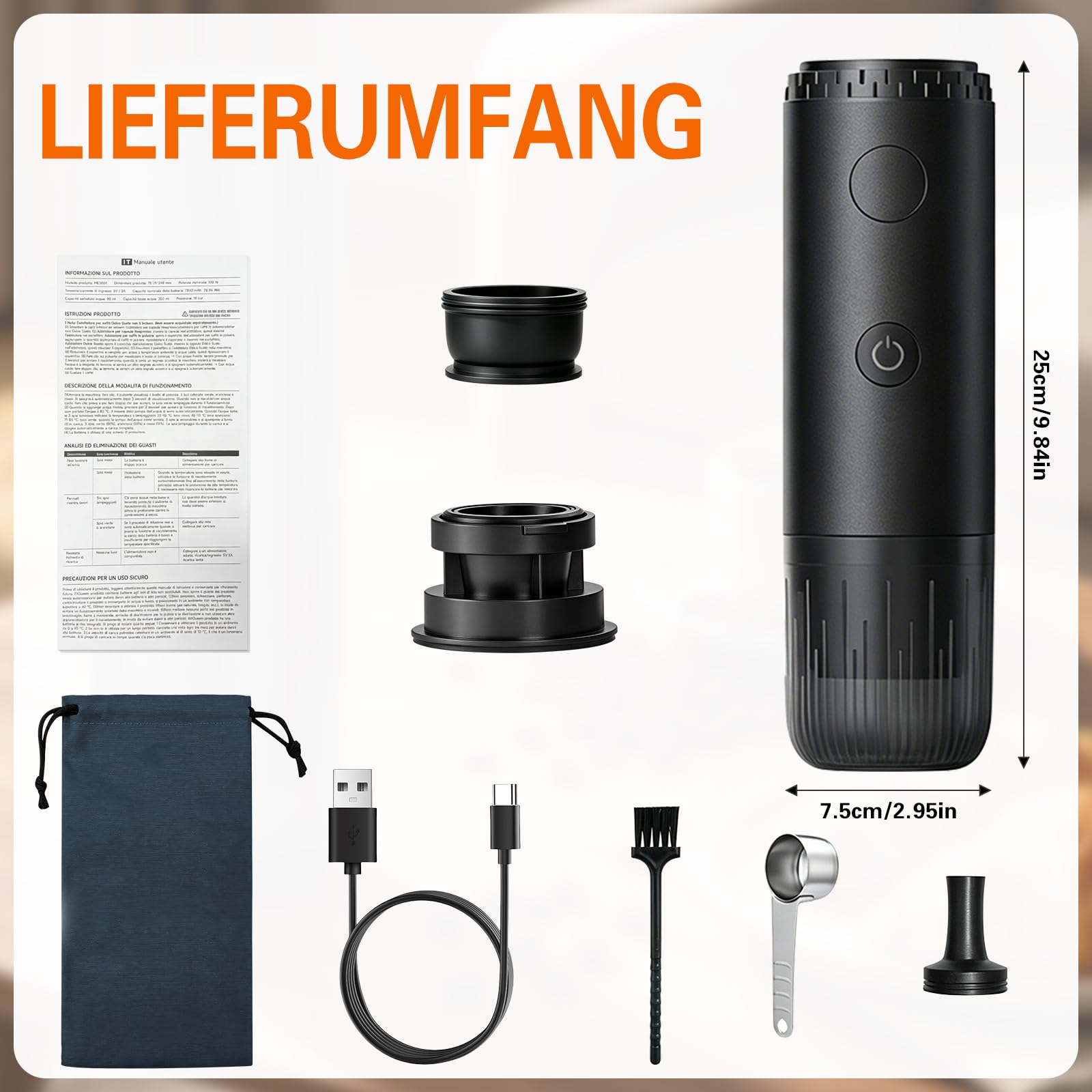 Akku Kaffeemaschine 2 in 1 für NS Kapseln & Gemahlenem Kaffee, 19 Bar High Pressure Extraction, Fast Self-Heating, Camping Kaffeemaschine, fürAuto, Camping, Reisen & Büro.