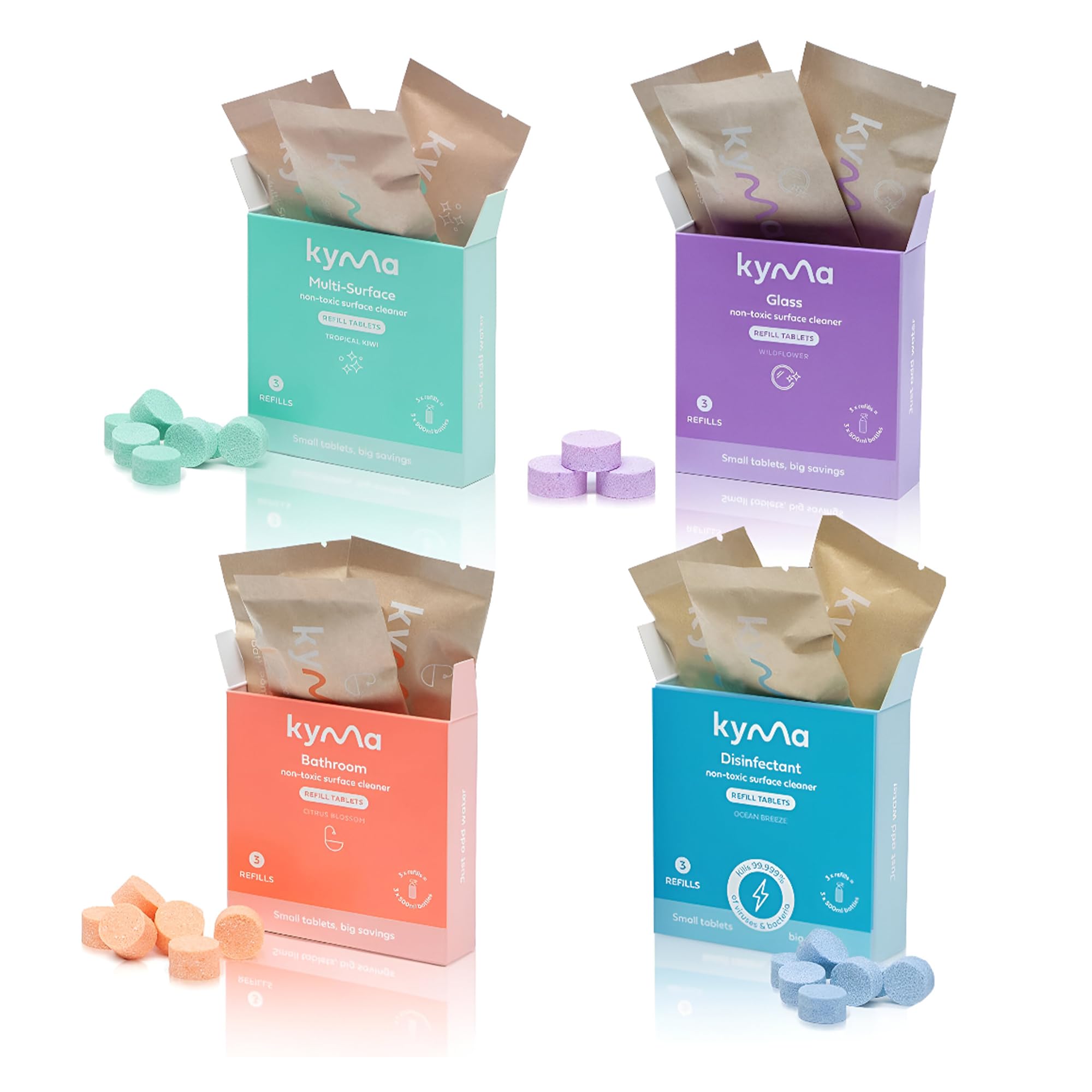 Fab 4 Refill Bundle, 4 Refill Boxes, 6 L (Multi-Surface Cleaner + Bottle of Bathroom Cleaner + Bottle of Glass Cleaner + Disinfectant)