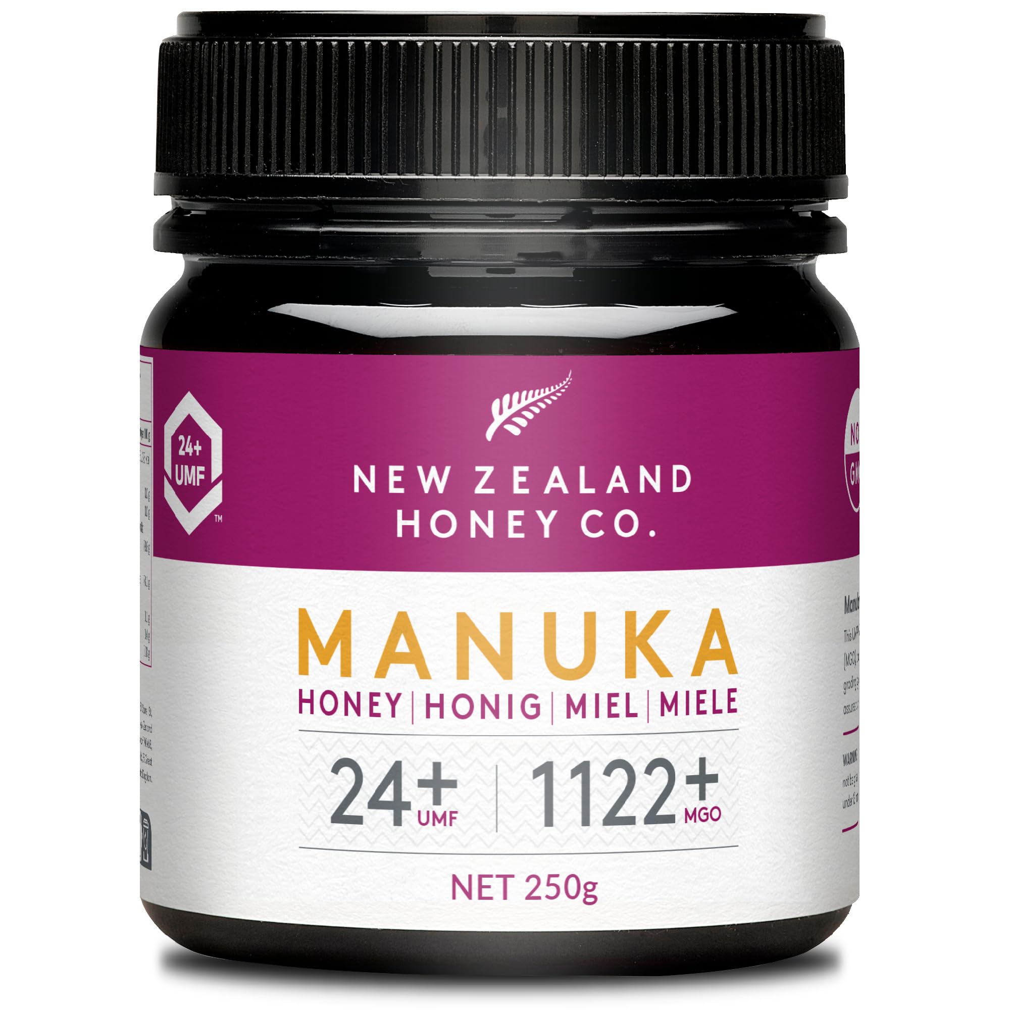 New Zealand Honey Co. Manuka Honig MGO 1122+ / UMF 24+ | Aktiv und Roh - Hergestellt in Neuseeland - Zertifiziertem Methylglyoxal Gehalt - 250g - Raw Honey - Rohhonig