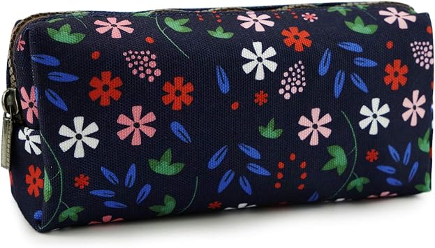 LParkin Floral Pencil Case Capacity Canvas Pen Gadget Bag Box Pouch Stationary Teacher Gift Case Makeup Cosmetic Bag