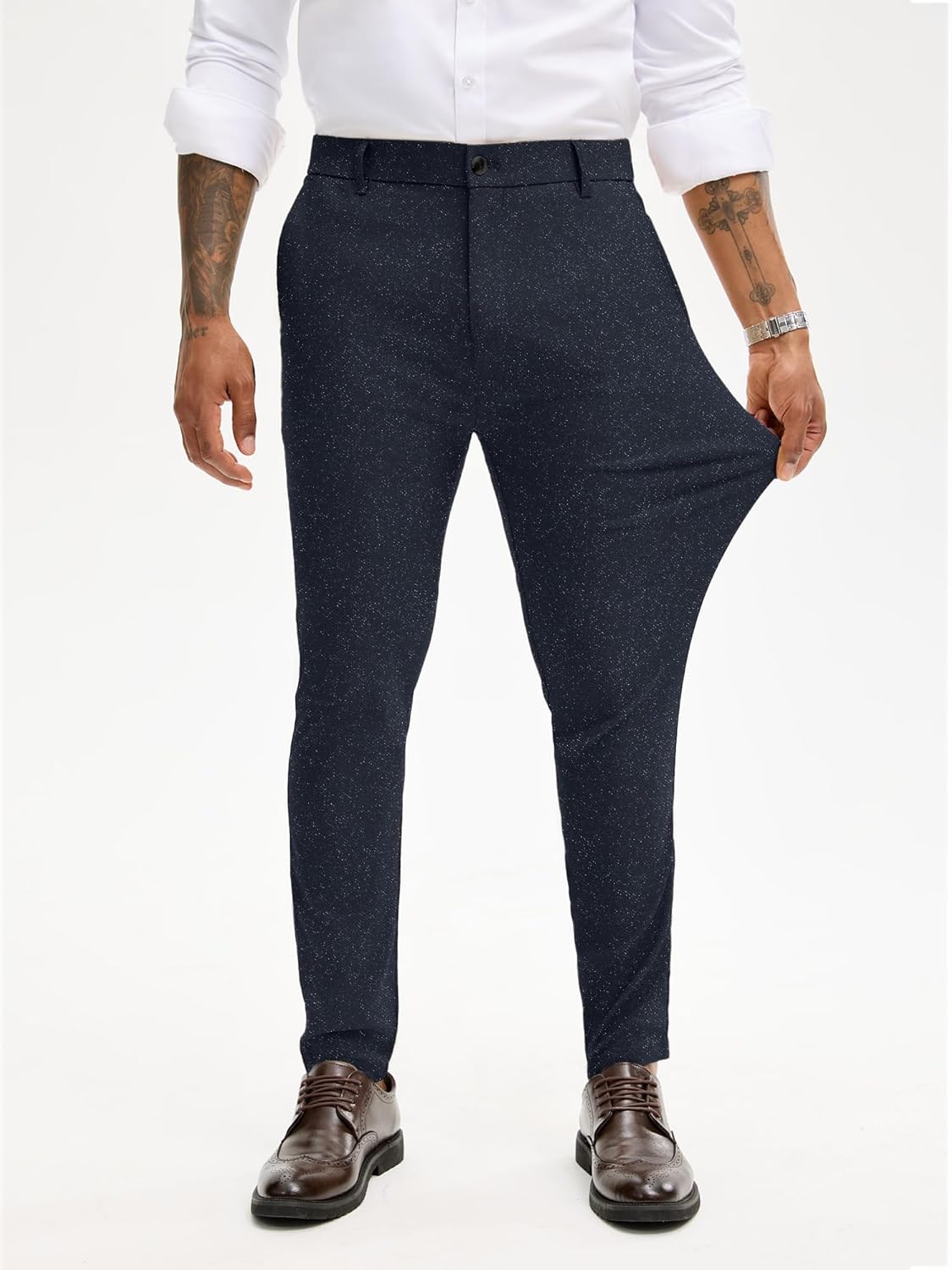 PLEPAN Men's Slim Fit Stretch Dress Pants Skinny Tapered Suit Trousers with Expandable Waist - Image 4