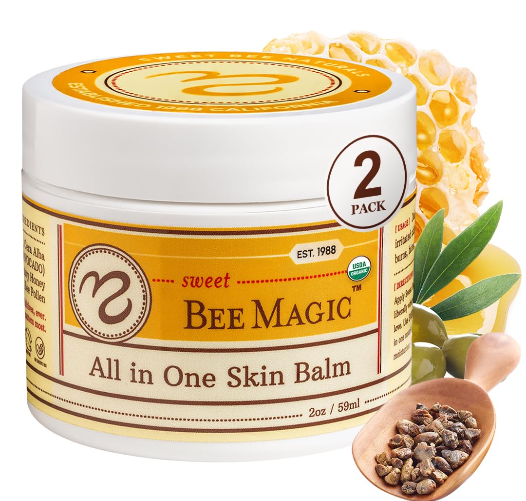 Sweet Bee NaturalsAll-in-One Skin Balm & Ointment for Face & Body, Multipurpose Moisturizer for Dry Skin, Burns, & Irritation, Bee Magic Skin Care Essentials -2 Jars (2oz Each,4oz Total)USDA Organic