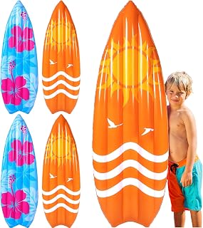 4 Pcs 60" Long Inflatable Surf Board Luau Decoration Theme Beach Pool Toy Tropical Inflatable Surfboard Pool Float Board Beach Party Decorations for Kids Adults Summer Hawaiian Theme Party
