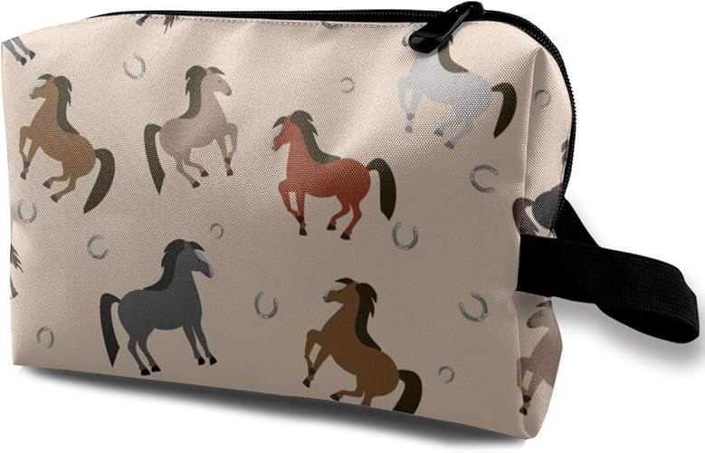 Amazon かわいい馬 ウマ 化粧ポーチ トイレタリーバッグ トラベルポーチ 洗面用具入れ バスルームポーチ 吊り下げ 小物 収納 バッグインバッグ 出張 海外 旅行グッズ 女性タバコポーチ 大容量 軽量 携帯 便利 シューズ バッグ