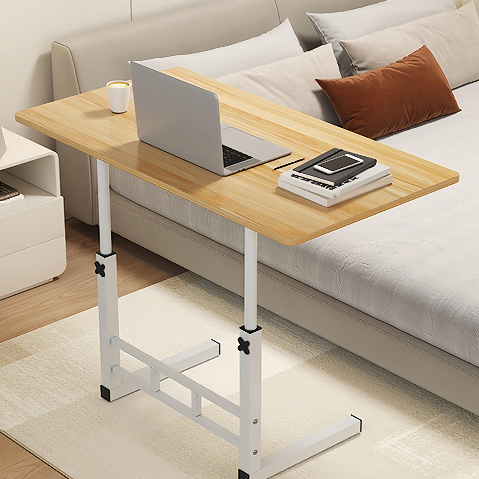 CGCSYZ Adjustable Height Standing Desk with Multi layer Storage Shelf Mobile Laptop Desk Cart Small Portable Desk on Wheels for Home Office and Bedroom Black (Walnut 80x40 Double layer)