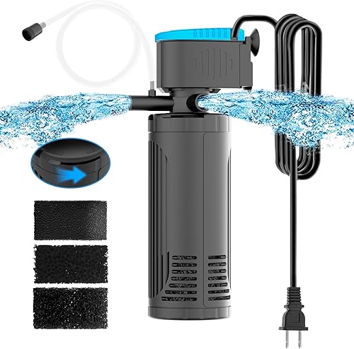 AquaMiracle Filtro sumergible para acuario de 3 etapas en tanque con doble salida de agua y aireación, flujo de agua ajustable 225 GPH filtro