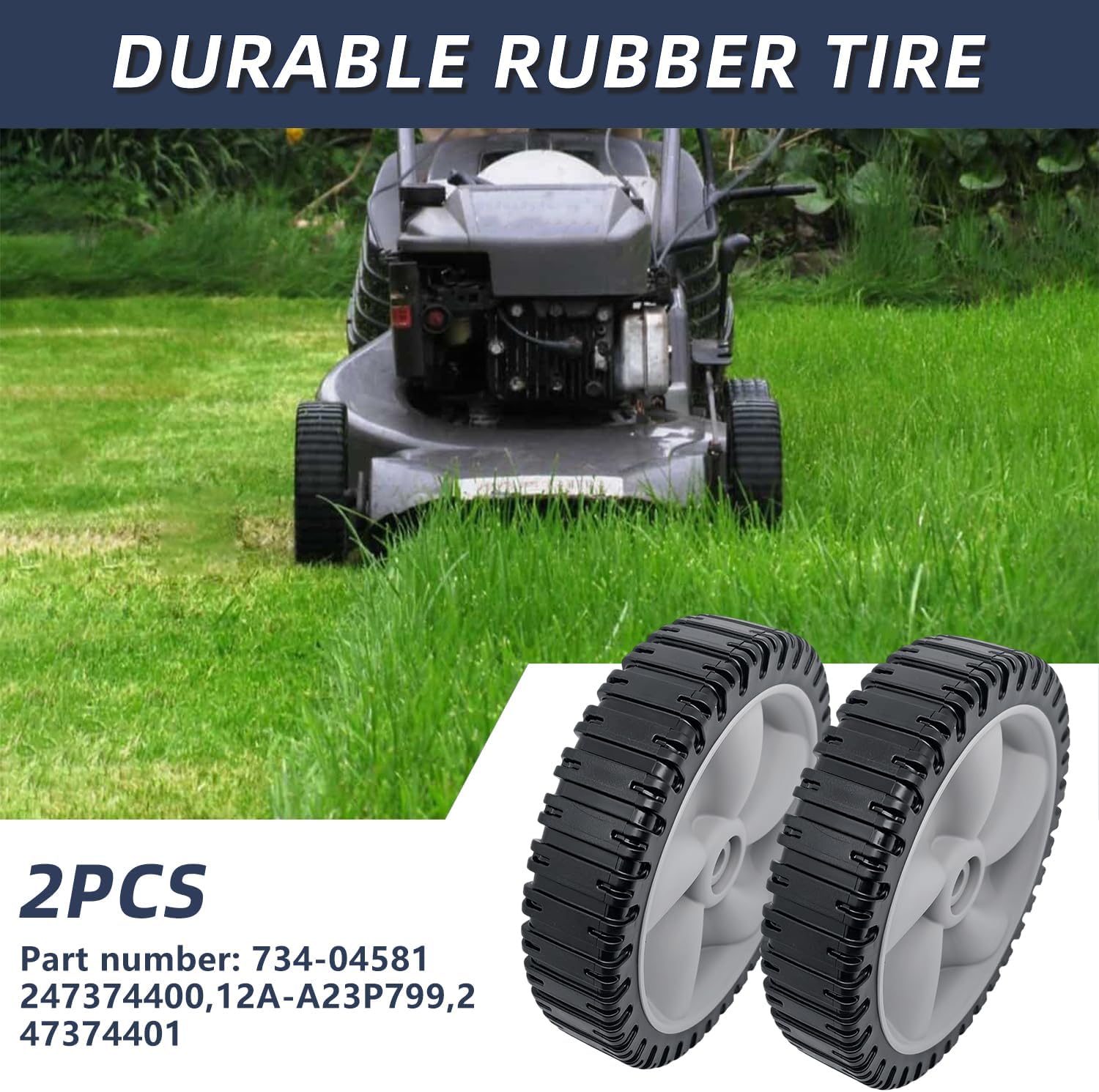 Close-up view of the wheel material, highlighting the durable rubber tire and plastic hub.