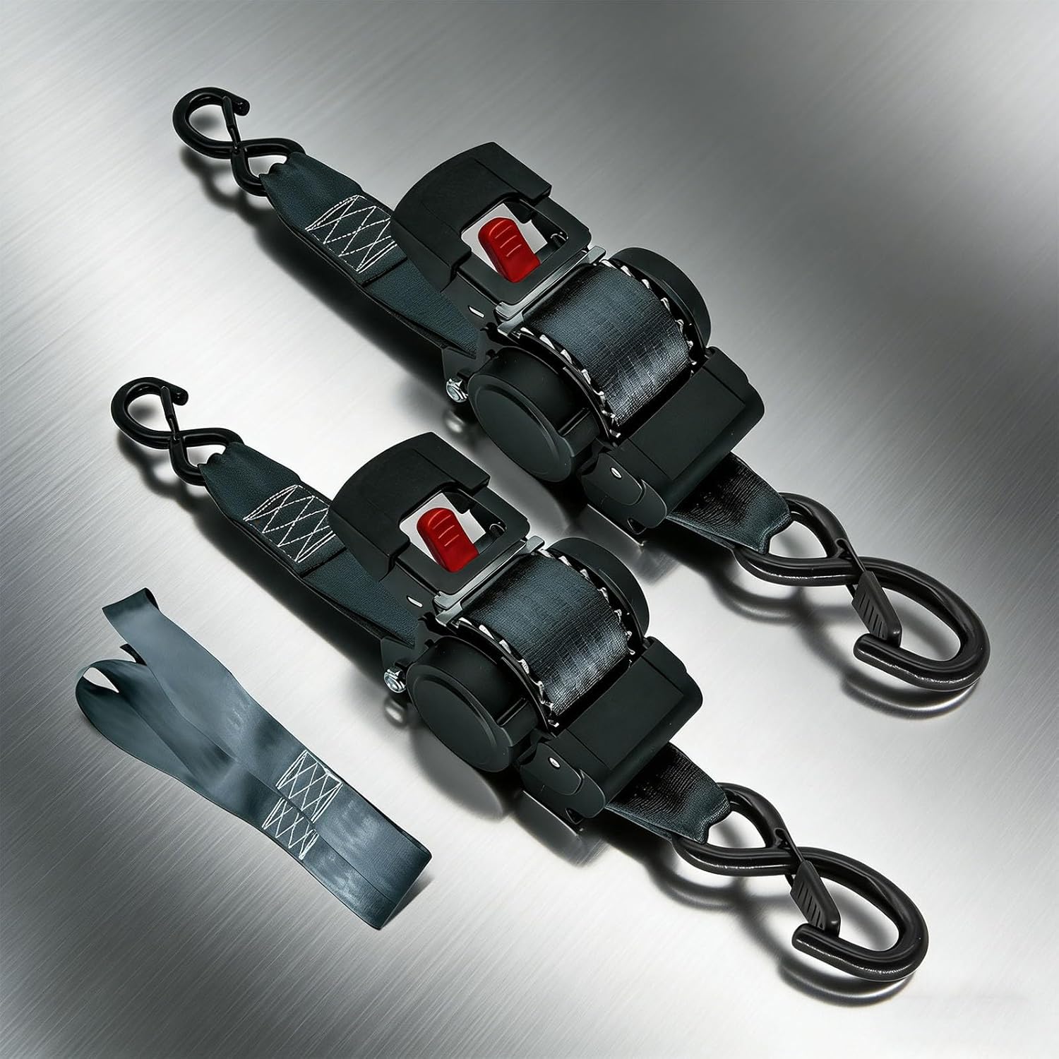 2 Pack Ratchet Straps, 13FT 3300 lbs Break Strength with Automatic Return, Heavy Duty Tie Down Straps for Motorcycle, ATV, UTV, Truck, Cargo, Furniture