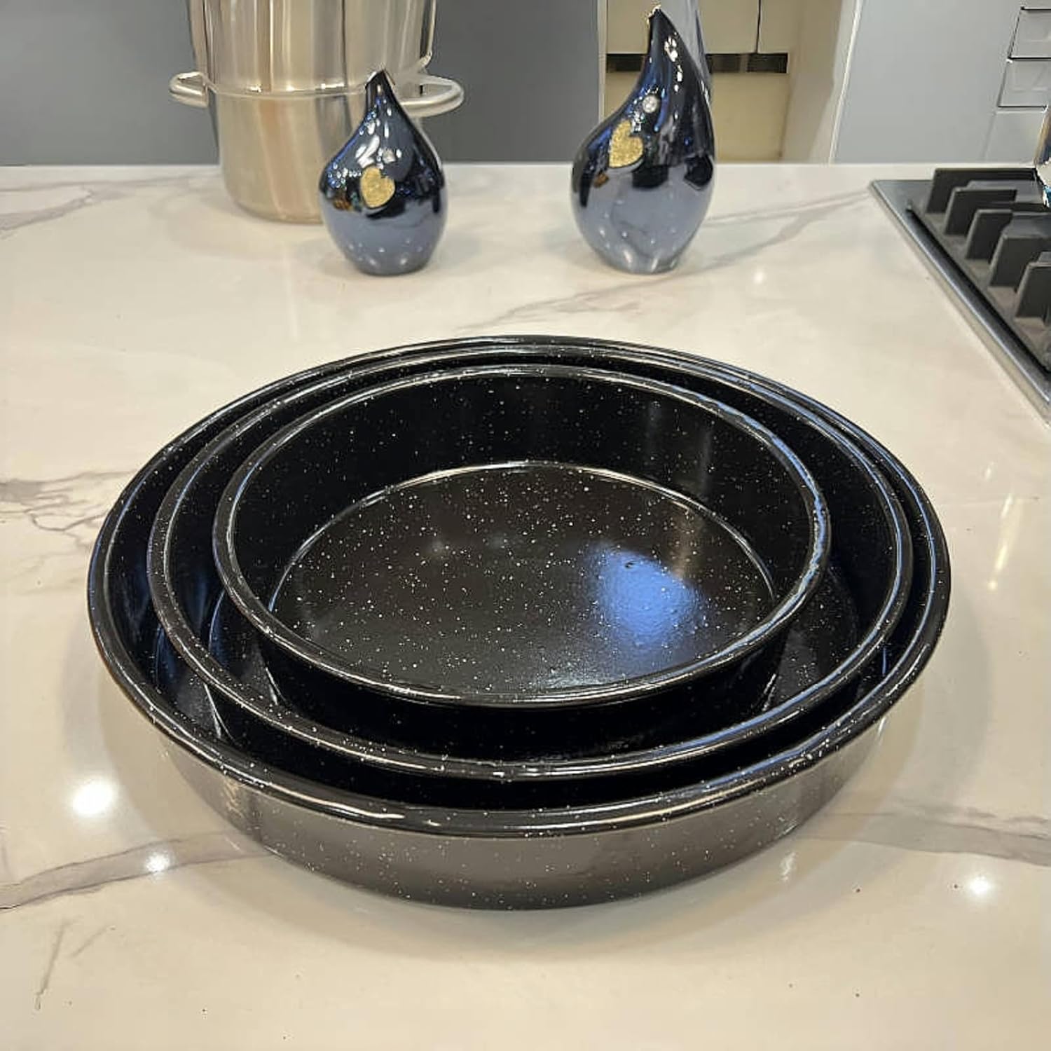 3-Pack Enamel Roasting Pan Set Round Deep Baking Pans Oven Trays10"/12"/14" Cake Pans High Performance Non-Toxic Pizza Pan Cookie Baking Sheets Oven Trays For Cooking Merry Christmas Gift for Mom - Image 6