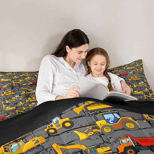 Miniatura 5 de Juego de ropa de cama de tractor para niños pequeños, tamaño individual, juego de ropa de cama de camiones en construcción, ropa de cama de
