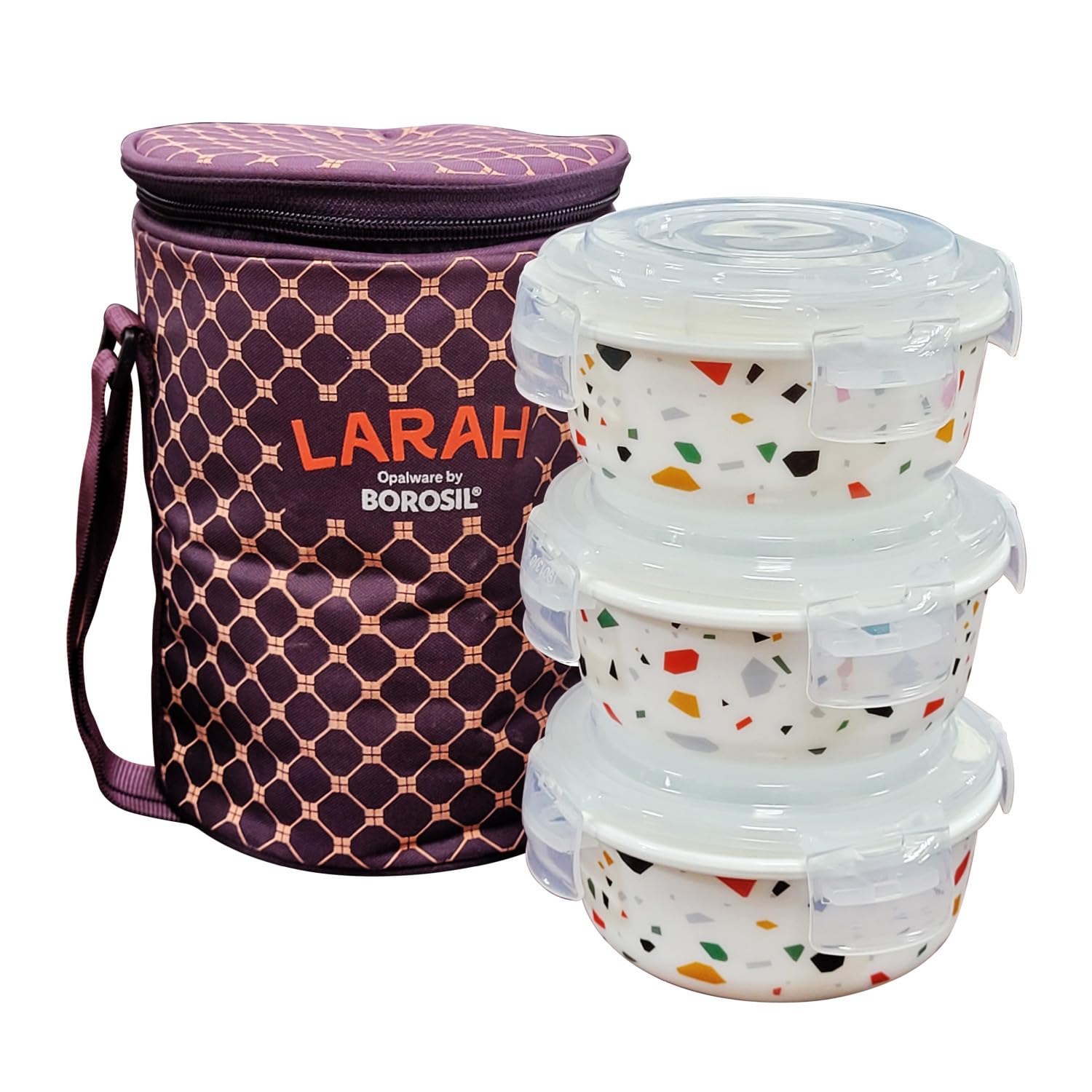 LARAH OPAL KLIP-N-STORE LUNCH BOX WITH BAG 3 PCS SET - 400 ML X 3, 12DSPL09-CON
