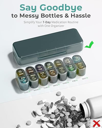 Miniatura 8 de Organizador de Píldoras 2 Veces al Día, Pastillero AM y PM de 7 Días, Organizador de Píldoras de Medicina, Pastillero de 7 Días, Organizador de