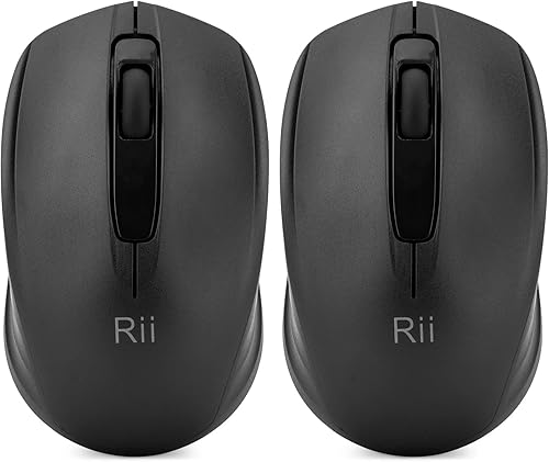 Rii Ratón inalámbrico, 2.4G portátil para computadora, laptop, Windows, oficina, incluye dongle USB inalámbrico (paquete de 2 (negro)