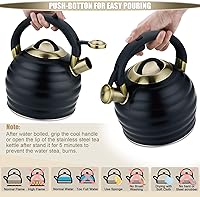 Vista 3 de Tetera de Té para Estufa Superior con Silbato, Tetera de 3.2 Quarts de Acero Inoxidable con Asa Ergonómica Resistente al Calor